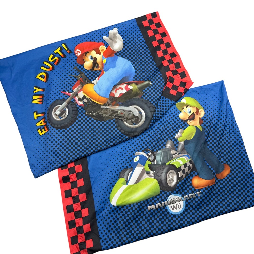 2 Nintendo Mario Kart Wii Pillowcase Kids Standard Blue Mario Luigi